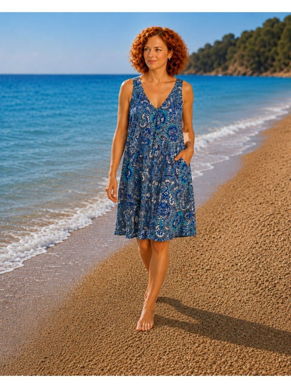 Sigrid Olsen Paisley Sleeveless Racerback Dress Womens Medium Blue Turquiose Whi - Picture 12 of 12
